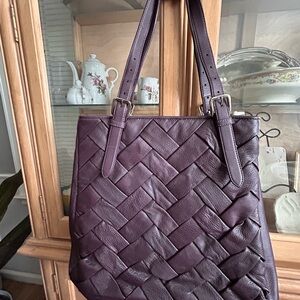 Cole Haan Eggplant Purple Woven Leather Tote Bag- like new condition!